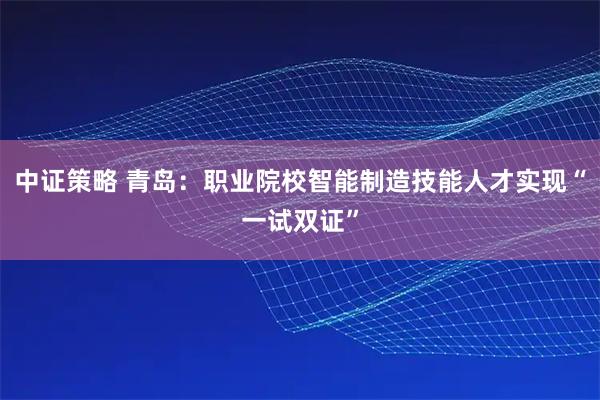 中证策略 青岛：职业院校智能制造技能人才实现“一试双证”